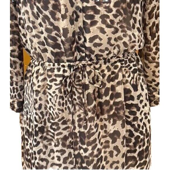 Vince Camuto Sheath Dress Women Size 6 Brown Animal Print Tie Waist Button Front - Picture 2 of 6